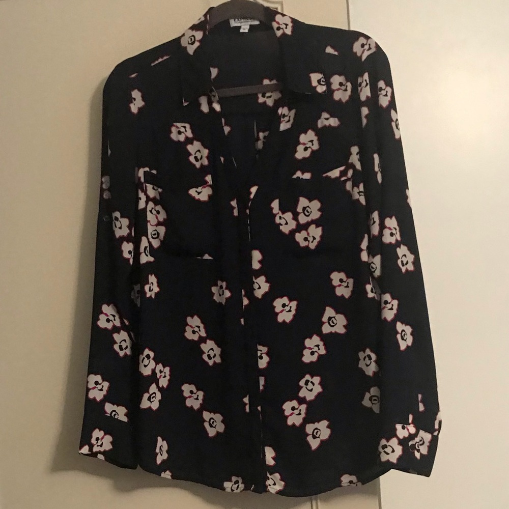 Women’s navy floral blouse